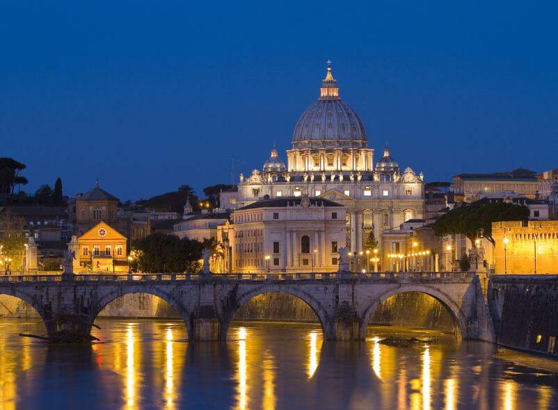 Night view of st. peter's basilica in vatican city